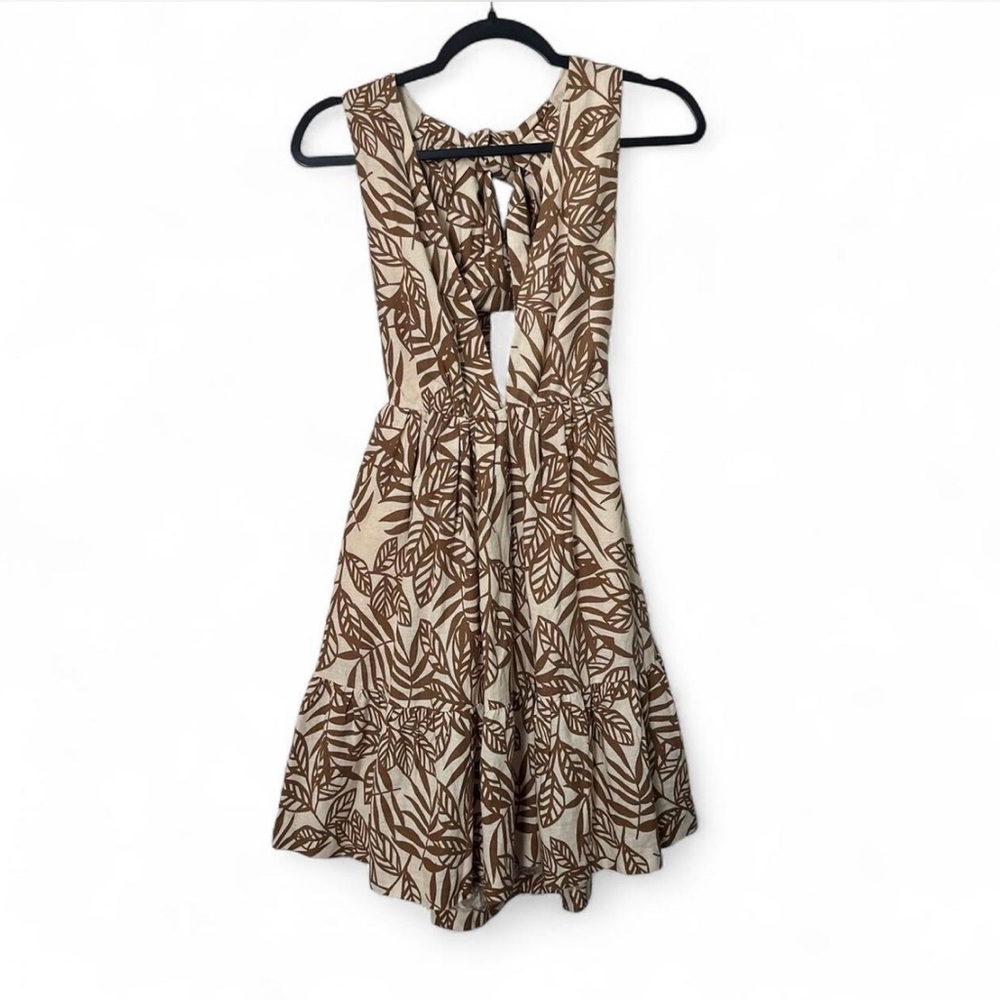 House of Harlow 1960 Linen Blend Tropical Palm Print Open Back Mini Dress XS